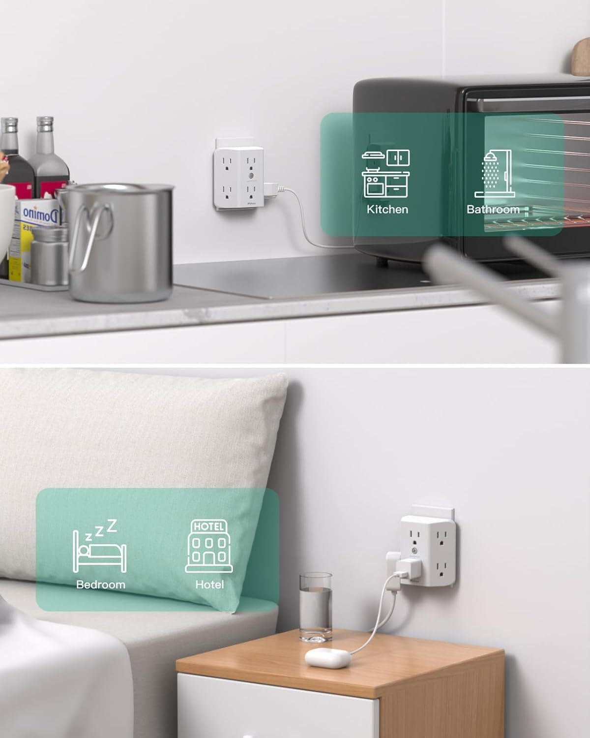 2 Pack Surge Protector Outlet, Outlet Splitter, Multi Plug Wall Outlet with 6
