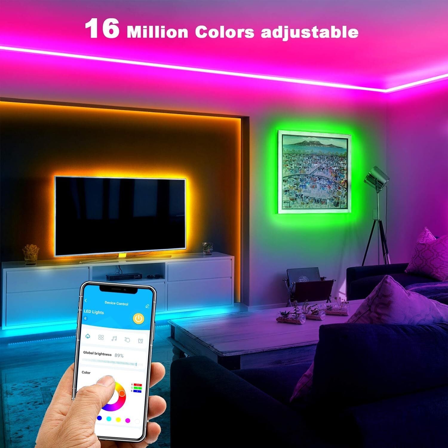 DAYBETTER Smart Led Lights 30 Ft, 5050 RGB Led Strip Lights Kits with 24 Keys
