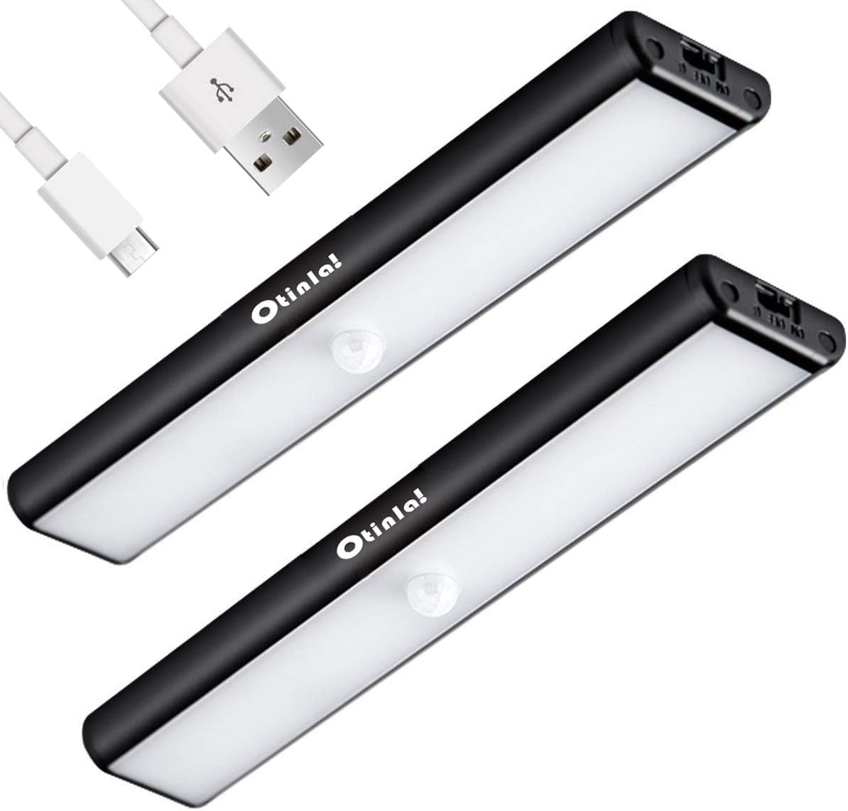 2Pcs under Cabinet Lights,10 LED Motion Sensor Lights, Night Light,Led Battery Lights,Motion Led Light Bar, USB Rechargeable Magnet LED Lights Stick on Anywhere (Black)