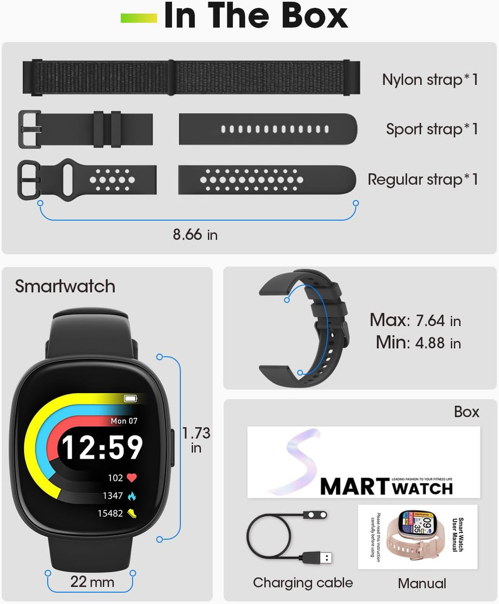 Smart Watches for Men Women Fitness: Fitness Tracker with Blutooth Call 24/7 Heart Rate Spo2 Sleep Monitor 5ATM Waterproof 120+ Sport Mode Activity Trackers Compatible Iphone Android Phones (3 Bands)