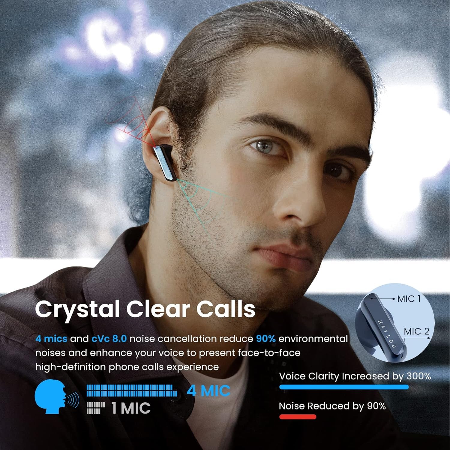 W1 Bluetooth Earbuds 5.2 In-Ear Headphones-Aac HD Stereo Sound with 4 Mic, Aptx, ENC, Knowles Moving Iron Noise Cancelling, 26H Playtime, Waterproof Wireless Earphones, Blue