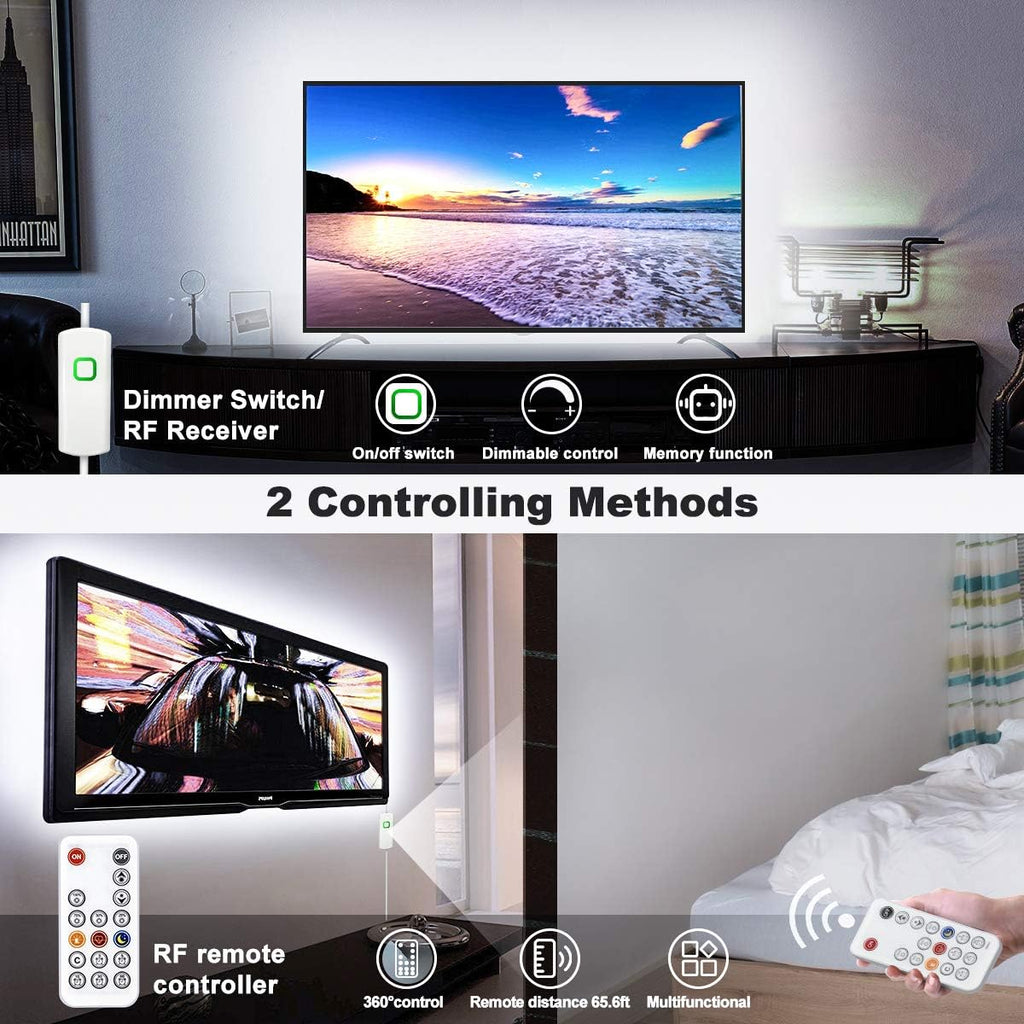 LED Strip Lights Warm White,32.8Ft Dimmable LED Light Strip with RF Remote,600 Bright 6500K 2835 Leds,Plug-In Adhesive Rope Lights with Timing Mode for Living Room Bedroom Kitchen