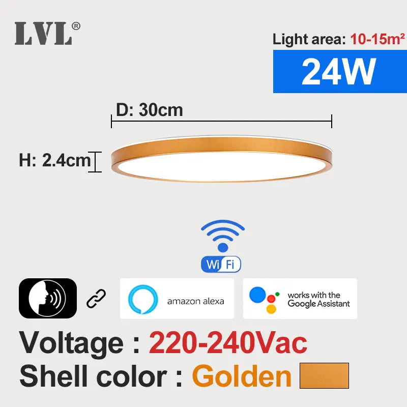 Modern Led Smart Ceiling Light Golden Wood Grain Dimmable Home Lighing Wifi Tuya App Voice Control Surface Mounting Ceiling Lamp