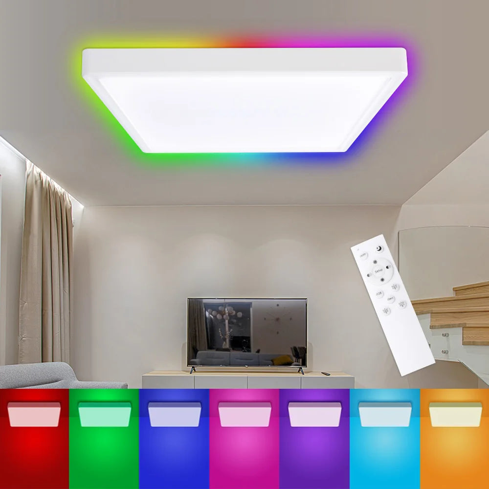 34W Wifi LED Ceiling Light Double Layer Type Dimmable CCT Ultrathin Surface Mounting Lamp RGB Colorful Back Light Work with Tuya