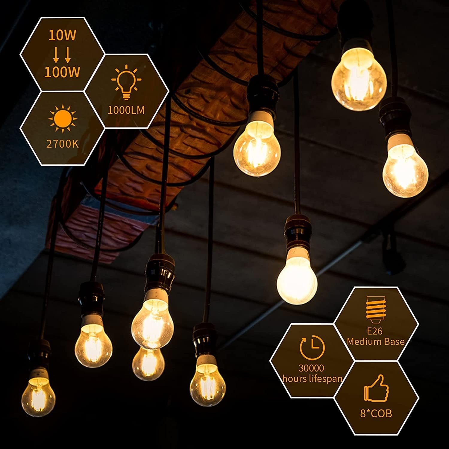 Dimmable Vintage Edison LED Bulb,Antique 40W Vintage Edison Bulb,E26 Light Bulb 400 Lumens Warm White 2700K,Pack of 6