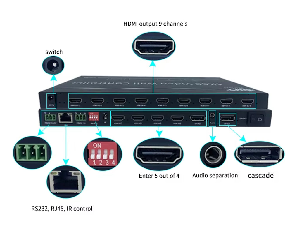 Professional 3X3 Video Wall Controller HD 9 Screen Video Switcher for Audio Video & Lighting