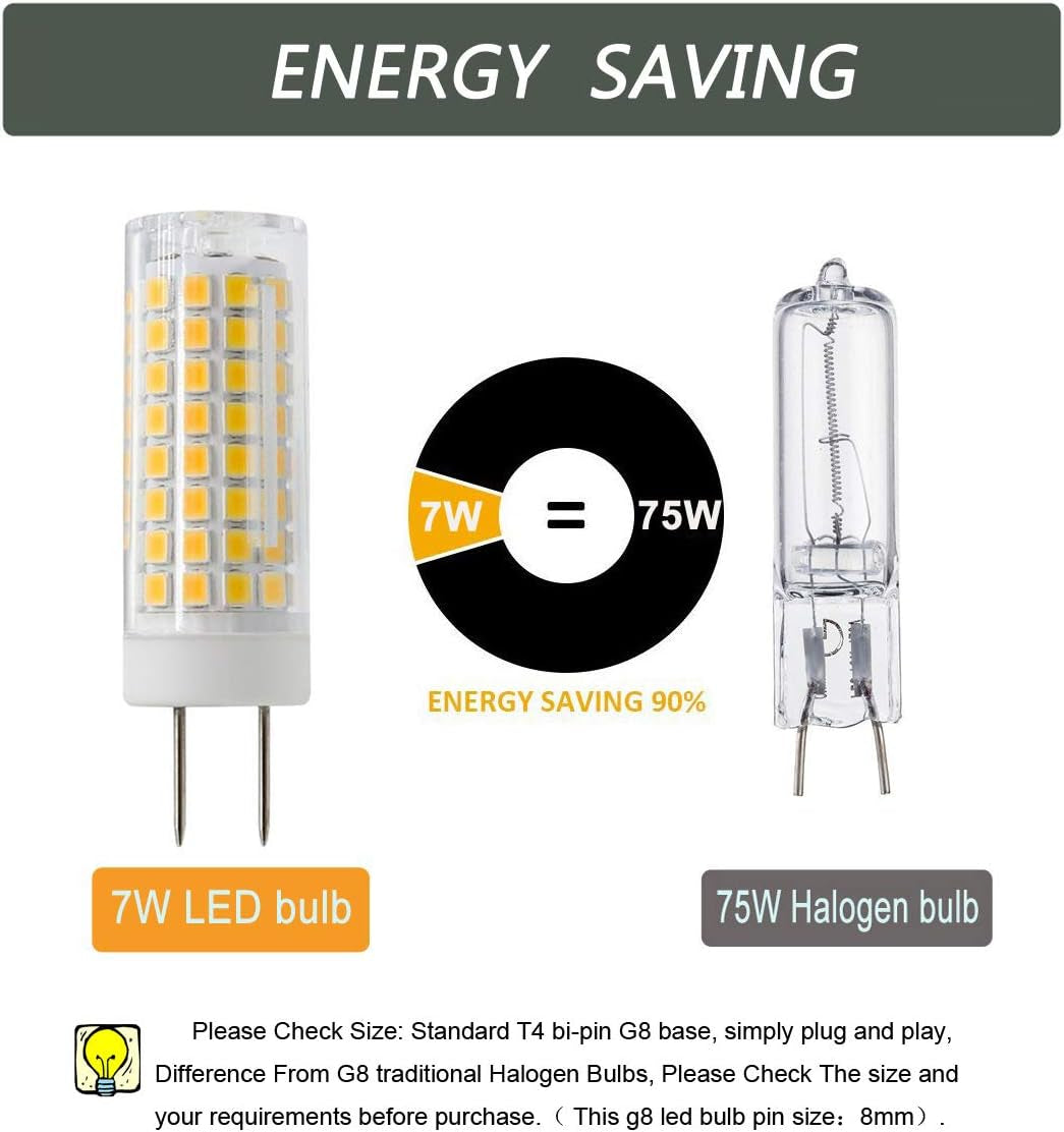 G8 Led Bulb, All New 75W Halogen Bulb Replacement, Dimmable 7W T4 G8 Led Lamps, G8 Bi-Pin Base Bulb, AC120V 720Lm, under Cabinet Counter Light, Kitchen Lighting and Puck Lights, 3000K Warm White 4Pack