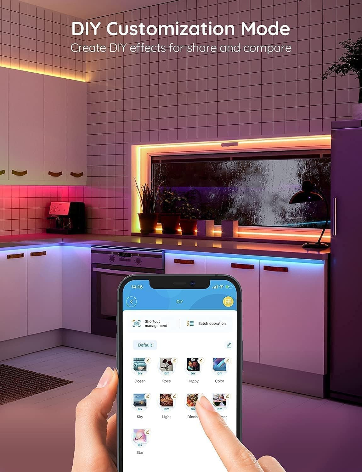 Smart RGB LED Strip Lights for Bedroom, 32.8Ft Wifi LED Light Strip Work with Alexa Google Assistant, 16 Million Colors with App Control and Music Sync Lights for Home Decor, 2 Rolls of 16.4Ft