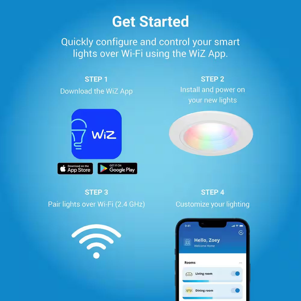 Color and Tunable White 65W Equivalent 5/6 Inch Integrated LED Dimmable Smart Wi-Fi Wiz Connected Remodel Downlight Kit
