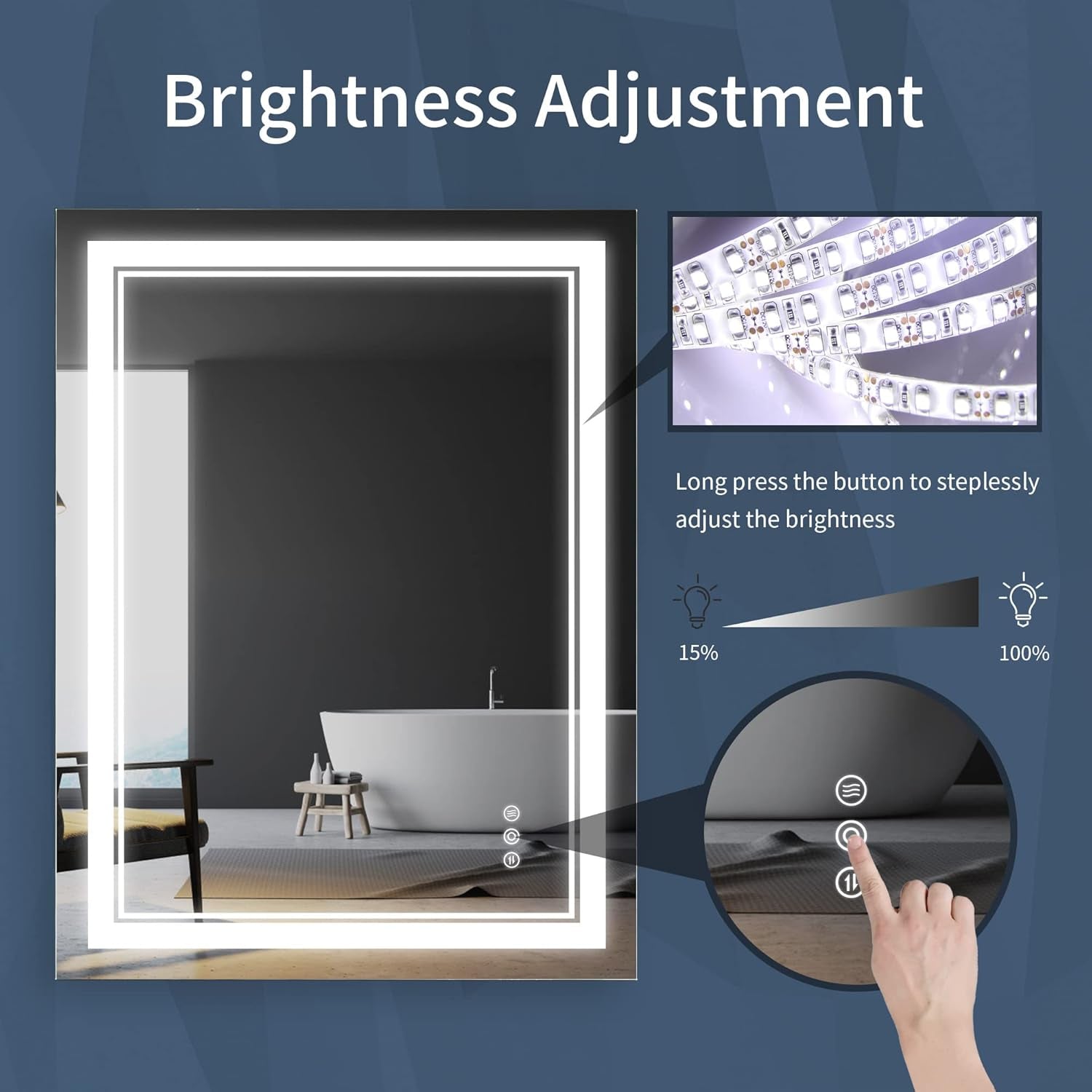 36X28 Inch LED Bathroom Mirror with Lights, Lighted LED Vanity Mirror for Bathroom, Anti-Fog Dimmable Lighted Bathroom Mirror with 3 Color Lights, Memory Function, Horizontal/Vertical