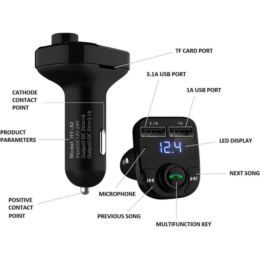 Wireless Bluetooth FM Transmitter Car Charger Handsfree Call Music Adapter Dual USB Port Compatible Smartphones
