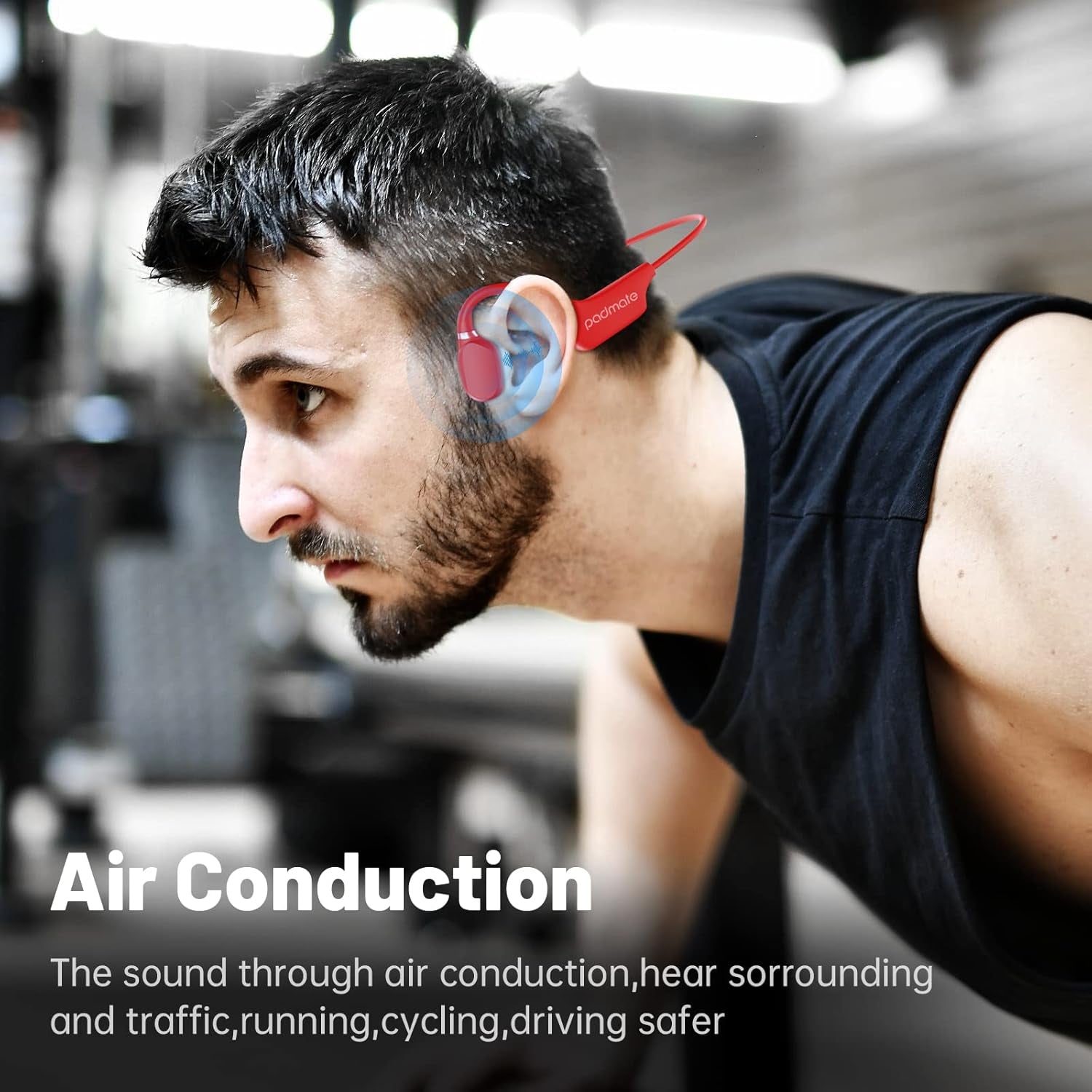 Open-Ear Air Conduction Headphones Bluetooth Wireless Earbuds with Mic, Sport Headset Bluetooth 5.0 Wireless Earphones for Workouts, Foldable/Lightweight/8Hr Playtime/Ip67 Waterproof (Red)