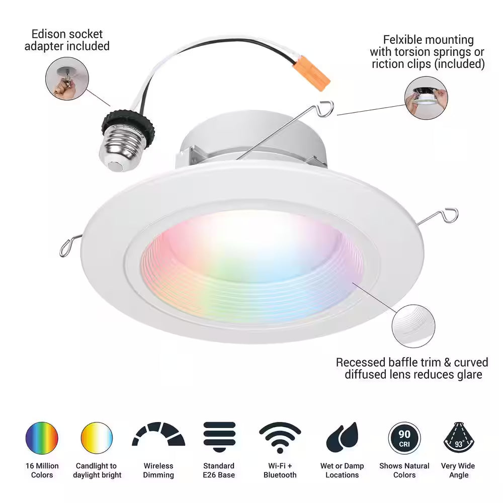 Color and Tunable White 65W Equivalent 5/6 Inch Integrated LED Dimmable Smart Wi-Fi Wiz Connected Remodel Downlight Kit