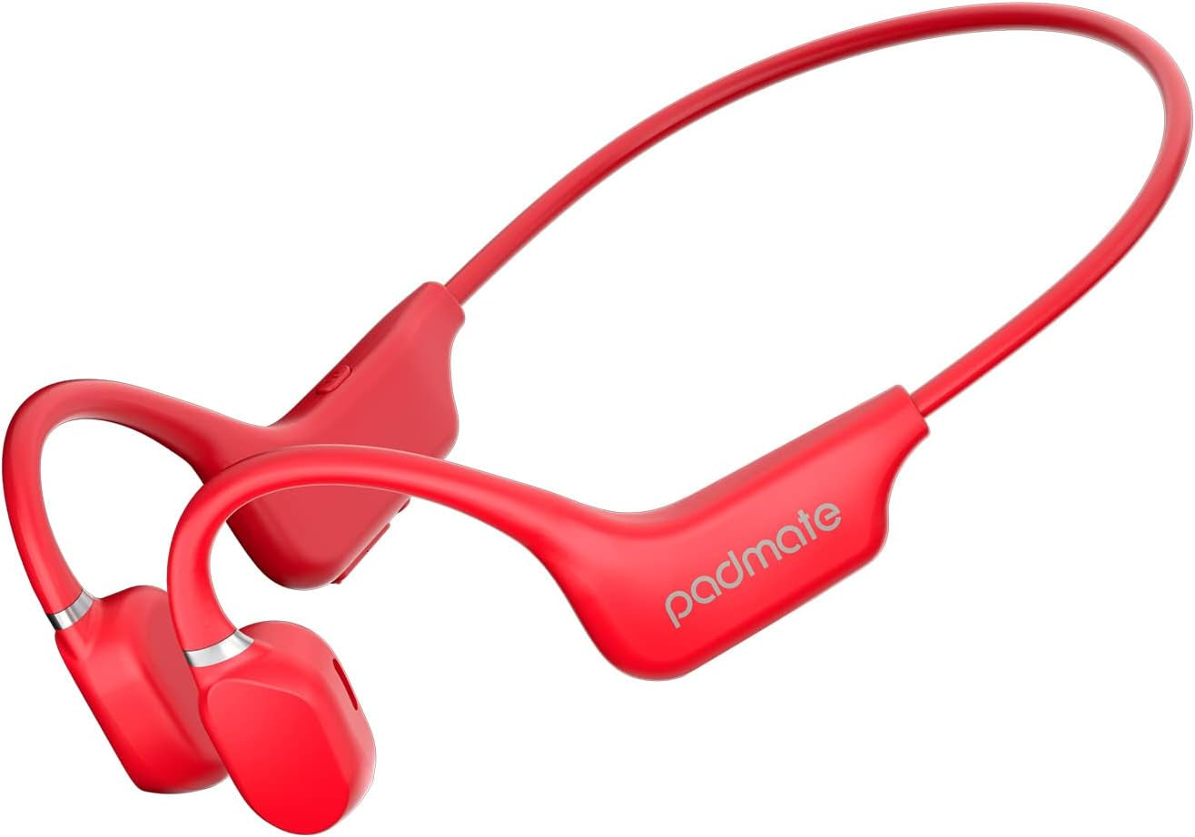 Open-Ear Air Conduction Headphones Bluetooth Wireless Earbuds with Mic, Sport Headset Bluetooth 5.0 Wireless Earphones for Workouts, Foldable/Lightweight/8Hr Playtime/Ip67 Waterproof (Red)