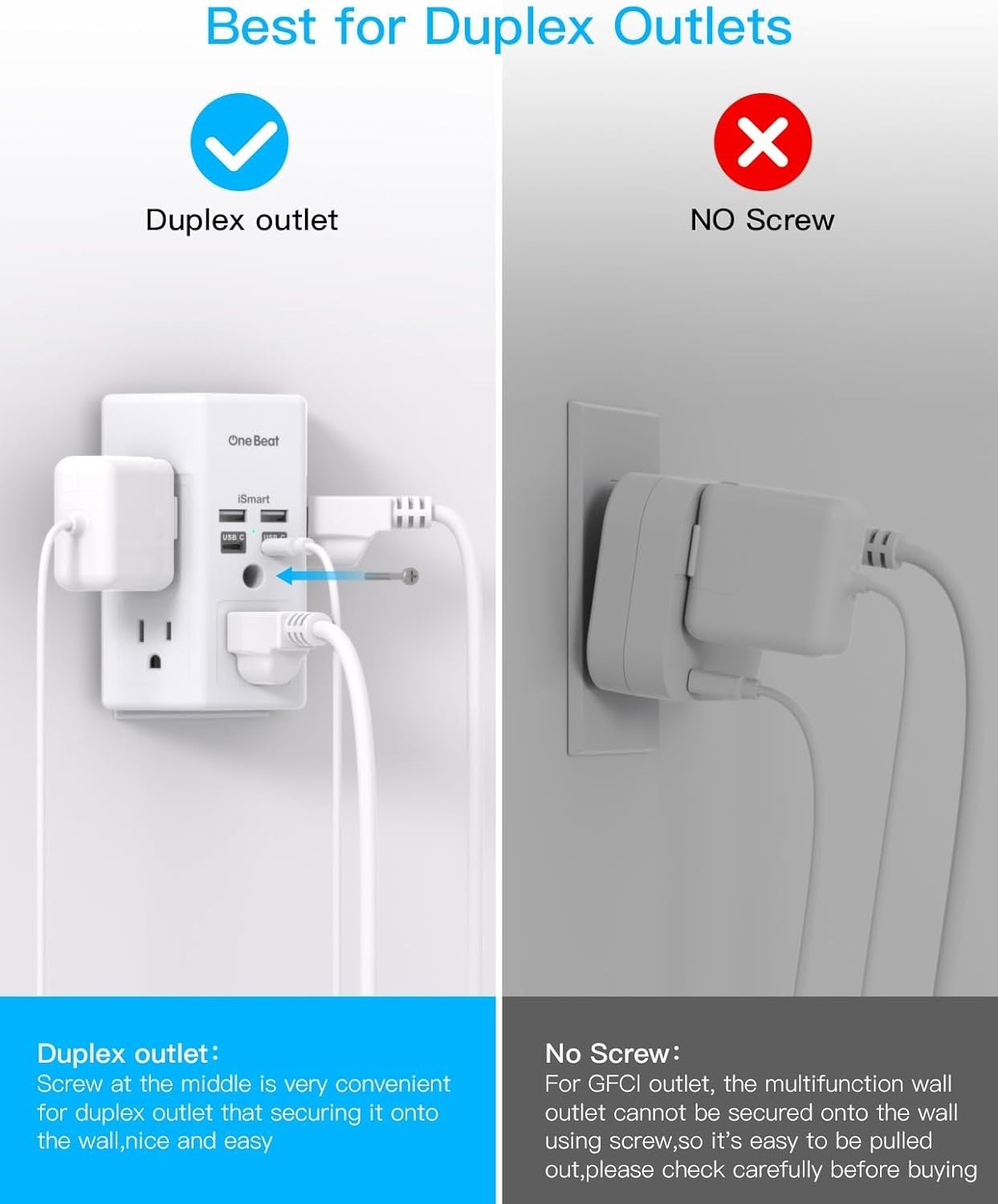 Outlet Extender with Night Light, Multi Plug Outlet, USB Wall Charger Surge Prot