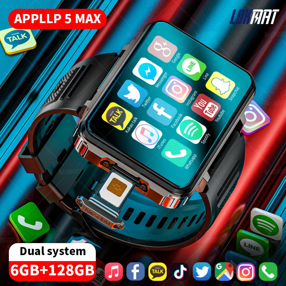 APPLLP 5 MAX Android Watch Phone Square Big Screen Wifi 4G Calls Smartwatches Dual Camera with Flashlight Gaming Watch