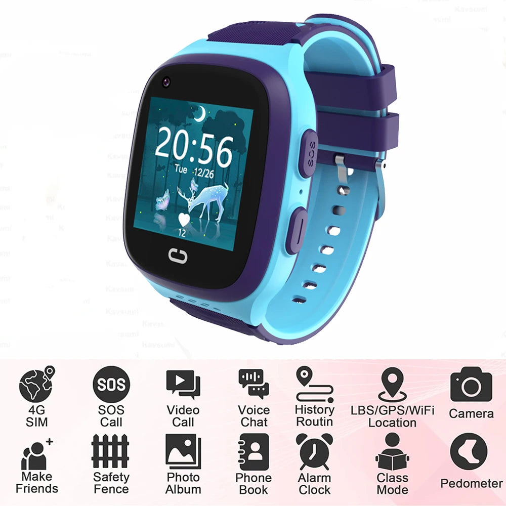 4G Kids Smart Watch Video Call Phone Watch Waterproof Monitor GPS SOS SIM Location Monitor Children Boy Girl Smartwatch Gifts