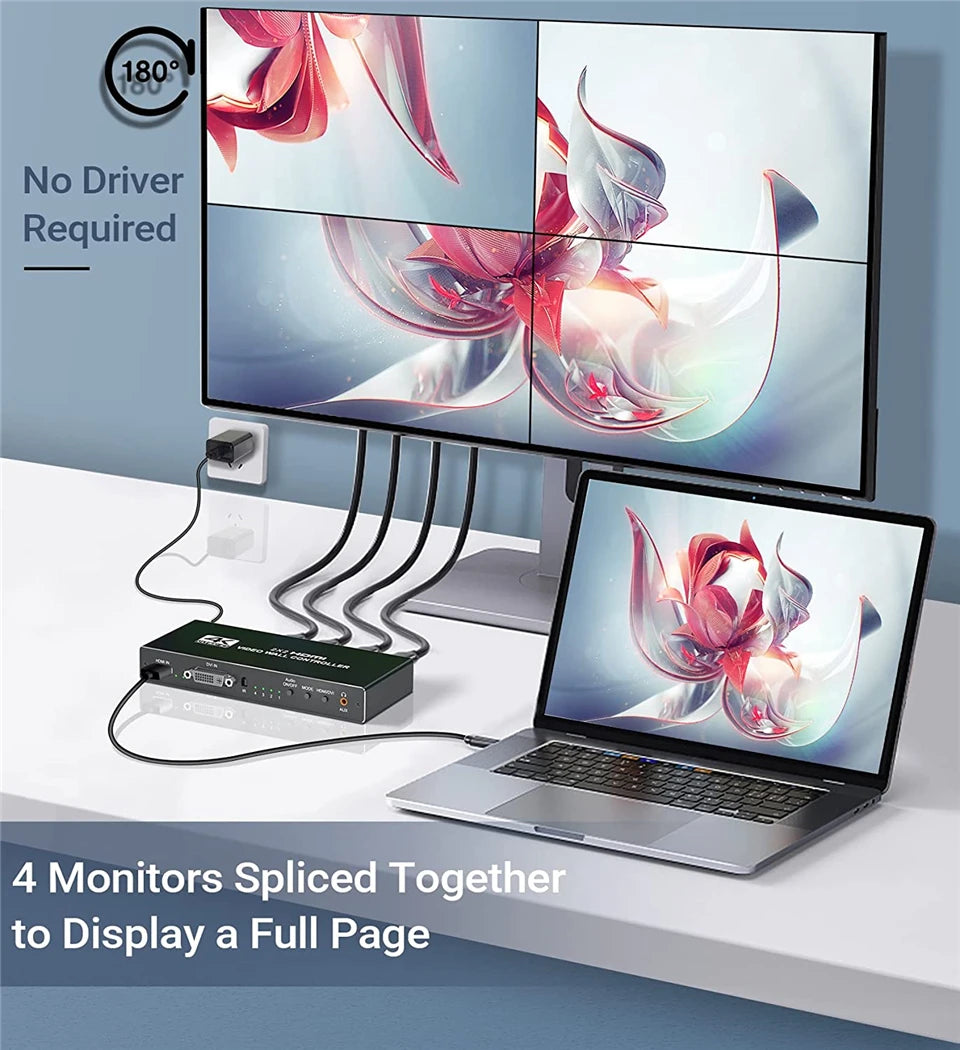 2X2 Video Wall Controller Processor 1X2 1X3 1X4 2X1 3X1 4X1 4K DVI HDMI Video Wall Controller TV Video Stitching Wall Processor