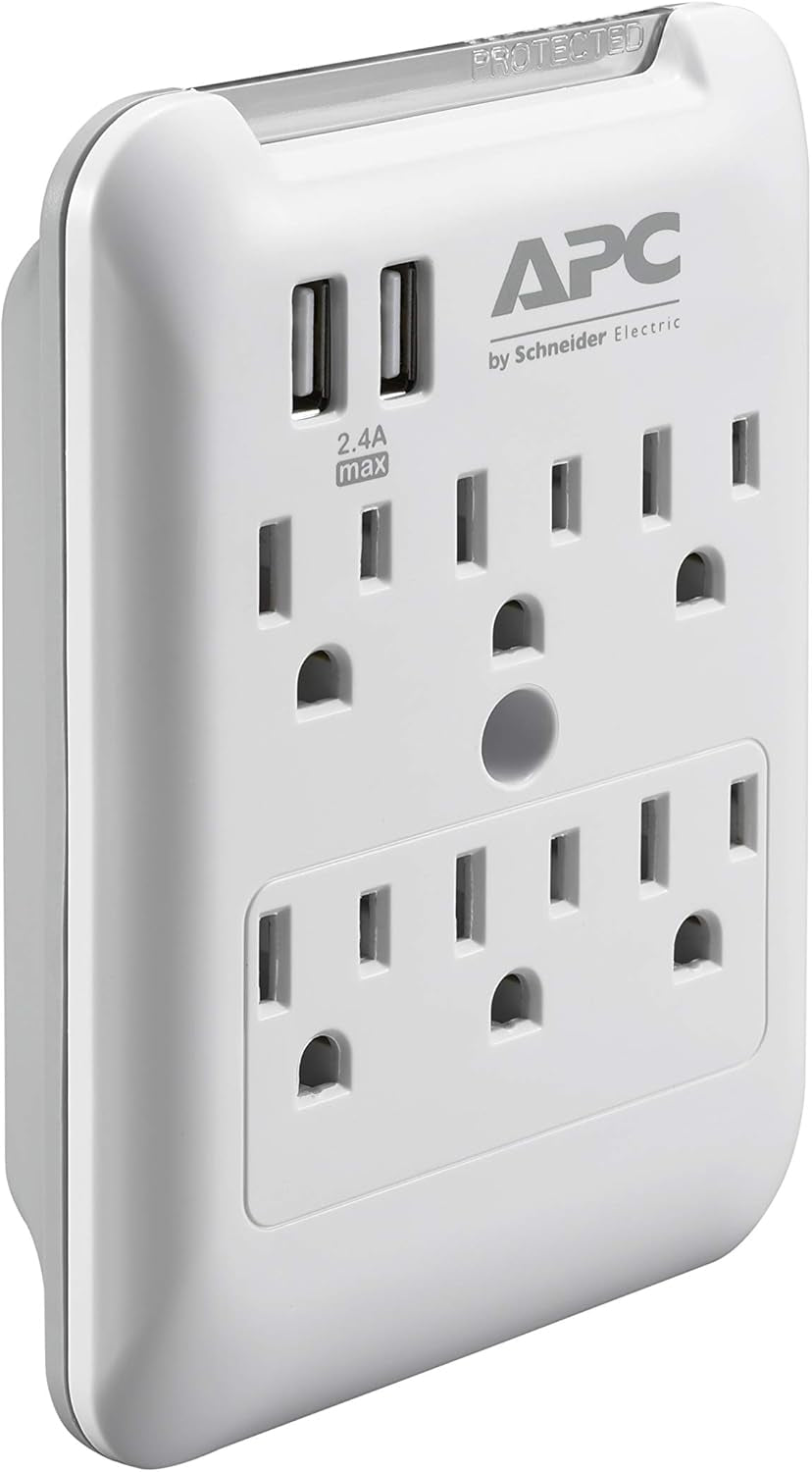 Wall Outlet Plug Extender, Surge Protector with USB Ports, PE6WU2, (6) AC Multi Plug Outlet, 540 Joule Surge Protection