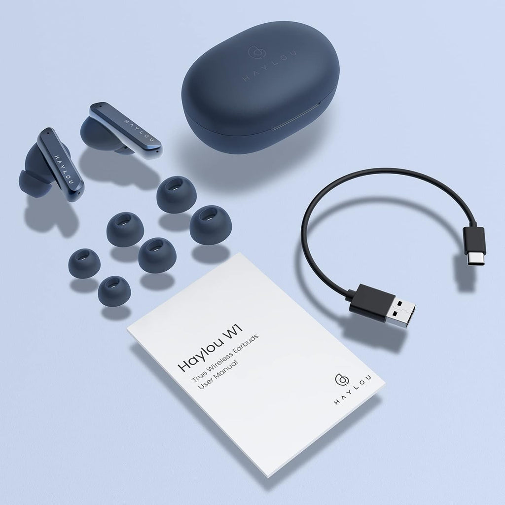 W1 Bluetooth Earbuds 5.2 In-Ear Headphones-Aac HD Stereo Sound with 4 Mic, Aptx, ENC, Knowles Moving Iron Noise Cancelling, 26H Playtime, Waterproof Wireless Earphones, Blue