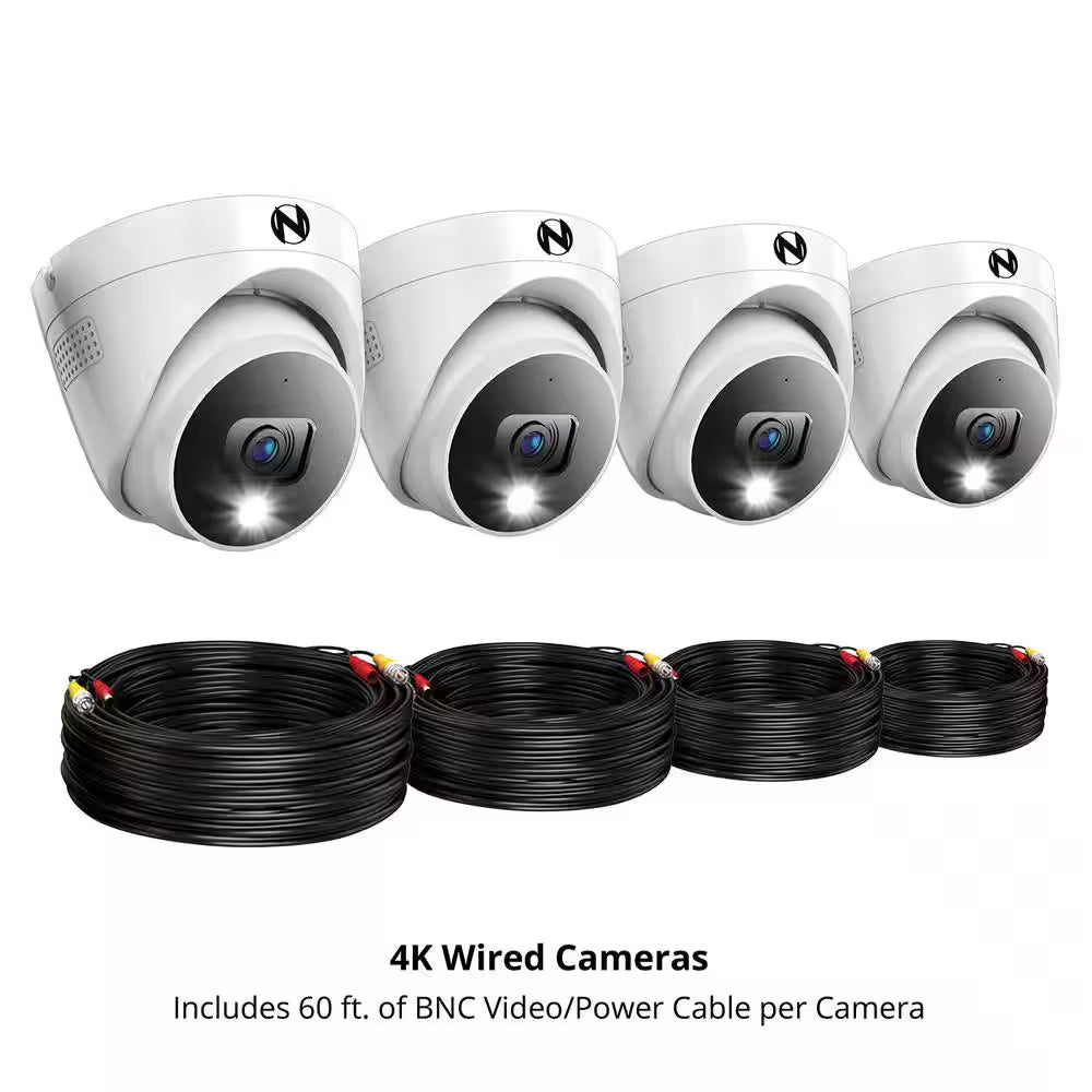 4K Wired Dome Indoor/Outdoor Spotlight Security Cameras with 2-Way Audio (4-Pack)