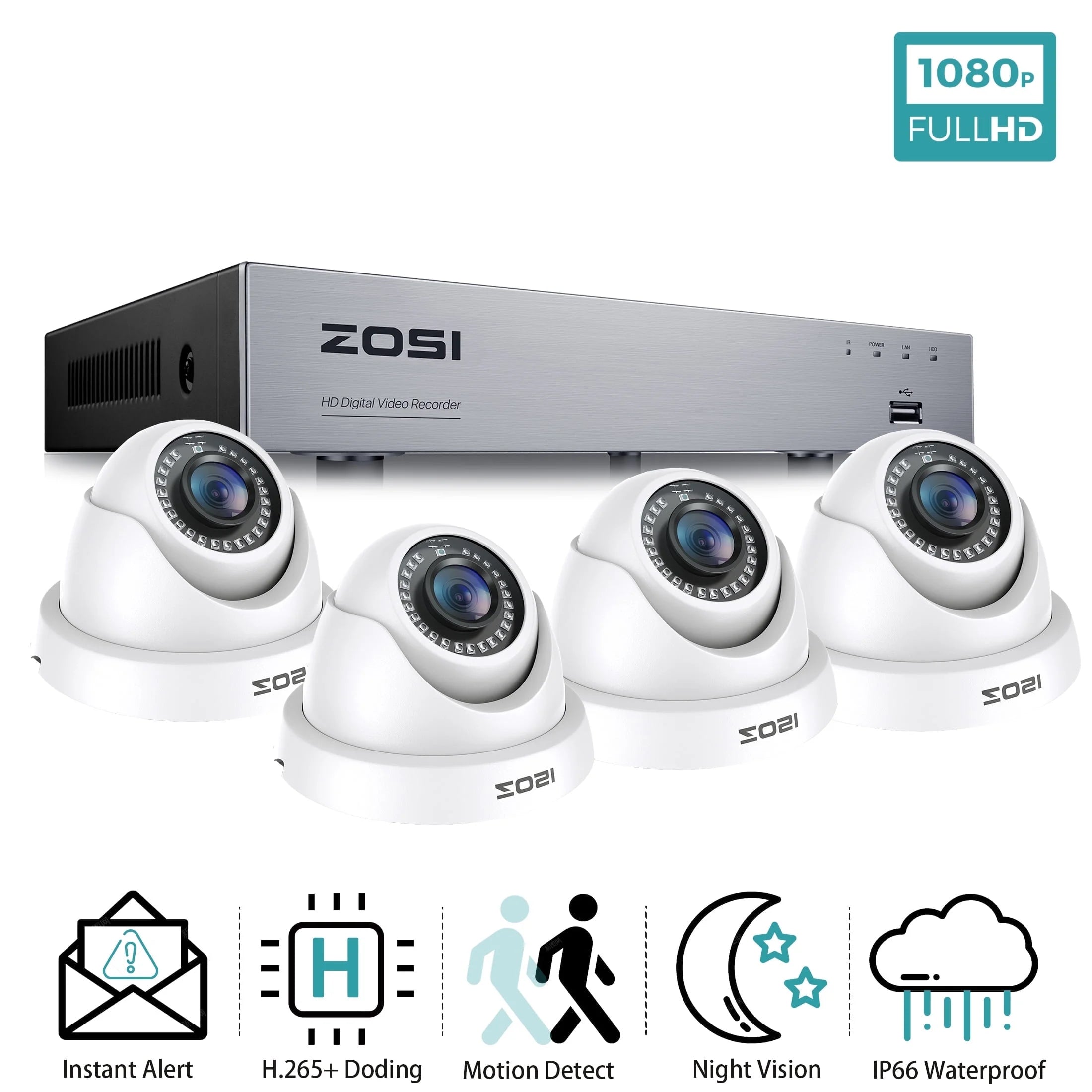 3K Lite Security Camera System,  1080P H.265+ 8CH DVR Recorder with 4X HD 1080P Indoor Outdoor Weatherproof CCTV Security Cameras ,AI Human/Vehicle Detection, Motion Alert,Remote Access(No HDD)