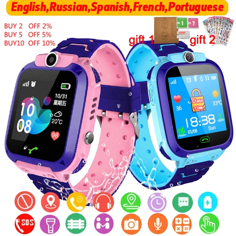 Children Smart Watch SOS Phone Watch Q12 Smartwatch Camera with Sim Card Waterproof IP67 Kids Gift for IOS Android