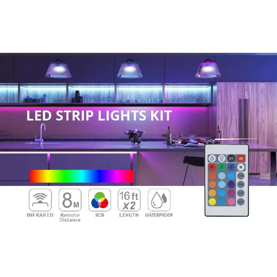 2 X 5M, 6.14 In. Height LED Light Strips Color Changing RGB Kit with Color Changing RF Remote, Finish: White (Pack of 4)