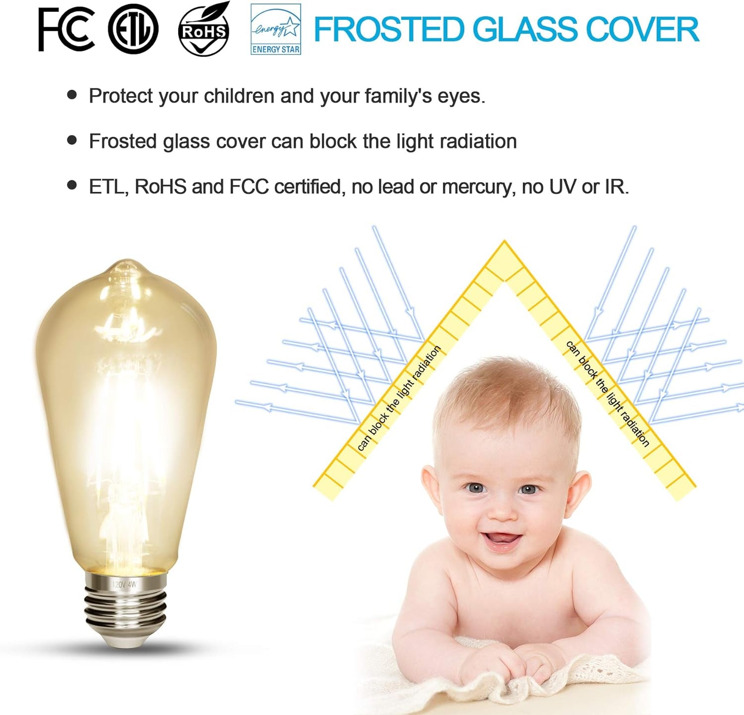 Dimmable Vintage Edison LED Bulb,Antique 40W Vintage Edison Bulb,E26 Light Bulb 400 Lumens Warm White 2700K,Pack of 6