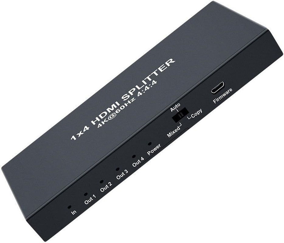 1X4 HDMI Splitter 4K 60Hz 4:4:4 HDR 18Gbps HDCP 2.2 EDID 3D 1 in 4 Out HDMI 2.0 High Speed UHD Video Box for Duplicate Multiple Monitor Sharing Computer Screen