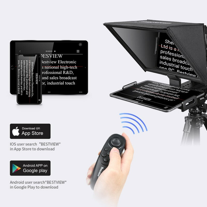 Desview T12 Portable Teleprompter for 11" Ipad Tablet Smartphones DSLR Cameras