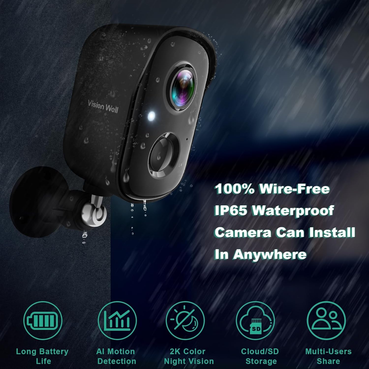 Security Cameras Wireless Outdoor, 2K Battery Powered AI Motion Detection Spotli