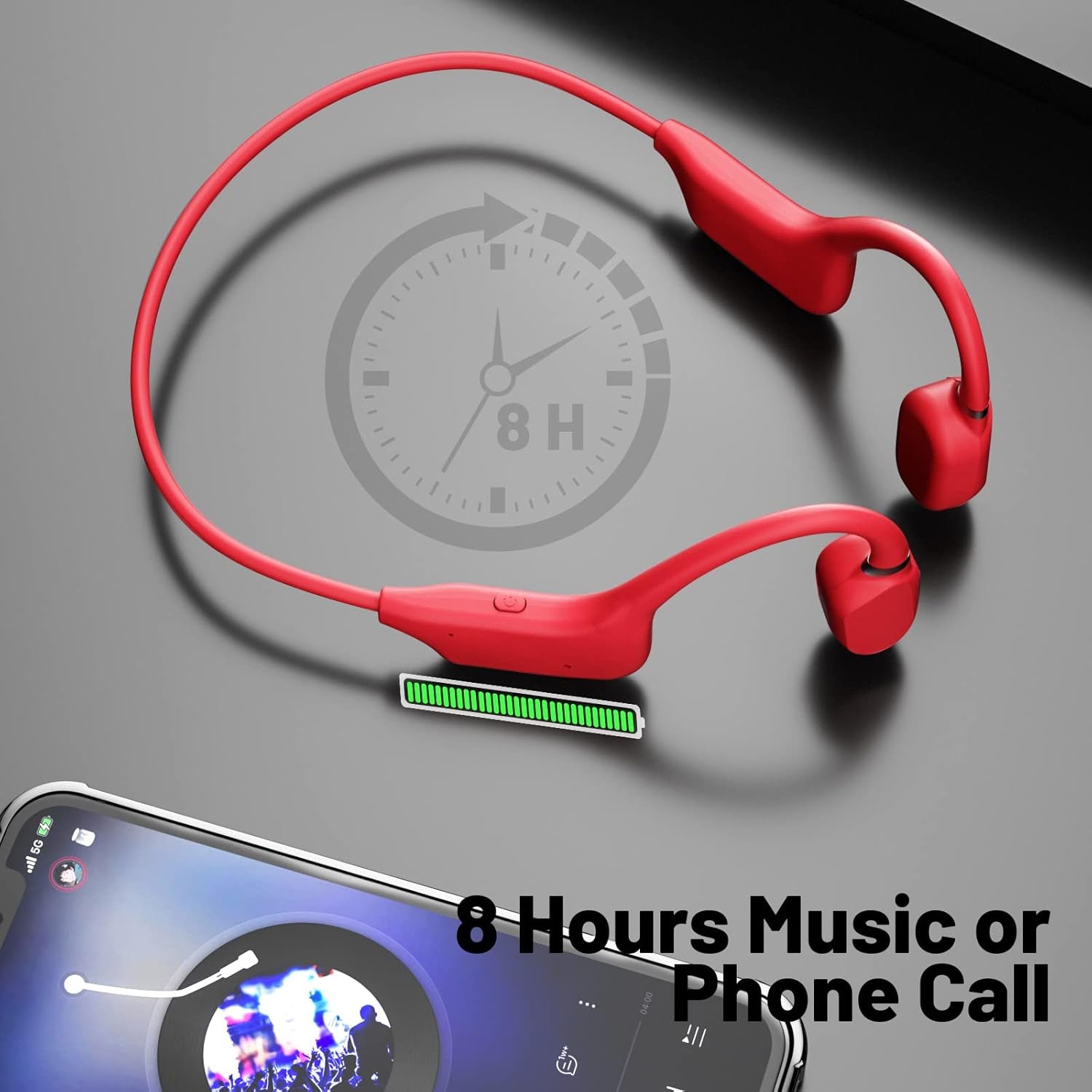 Open-Ear Air Conduction Headphones Bluetooth Wireless Earbuds with Mic, Sport Headset Bluetooth 5.0 Wireless Earphones for Workouts, Foldable/Lightweight/8Hr Playtime/Ip67 Waterproof (Red)