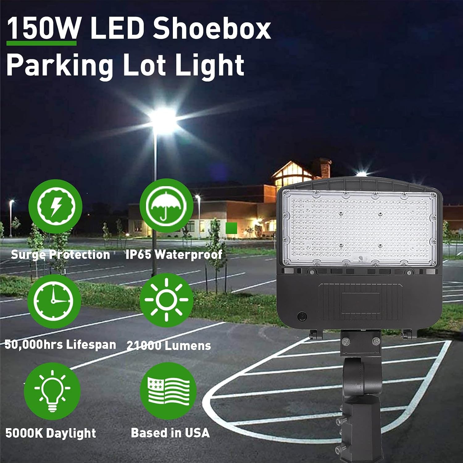 150W LED Parking Lot Light, 450W MH Equiv. 21000LM LED Shoebox Pole Lights 5000K Cool White, Slip Fitter Mount Commercial Area Lights for Street, Parking Lot, 100-277V AC UL&DLC Certified