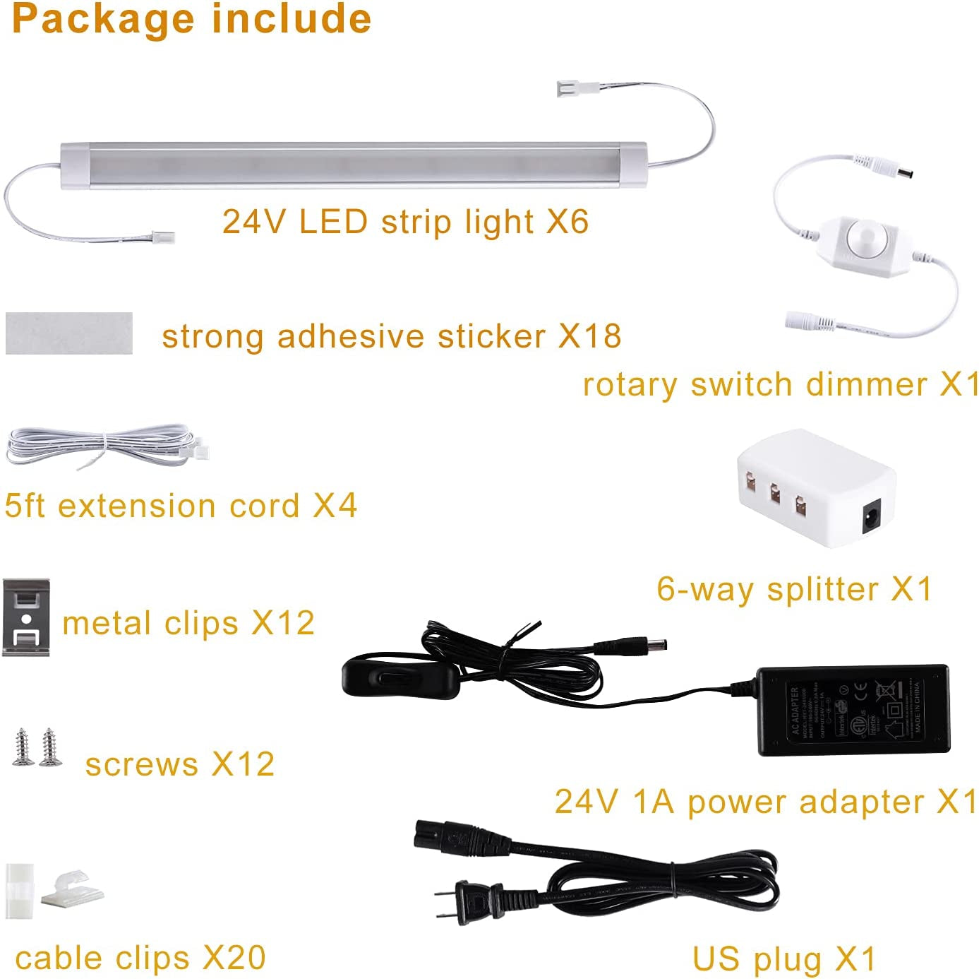 LED under Cabinet Lighting Dimmable Hardwired or Plug in 6 Pack,12" Bar under Ca