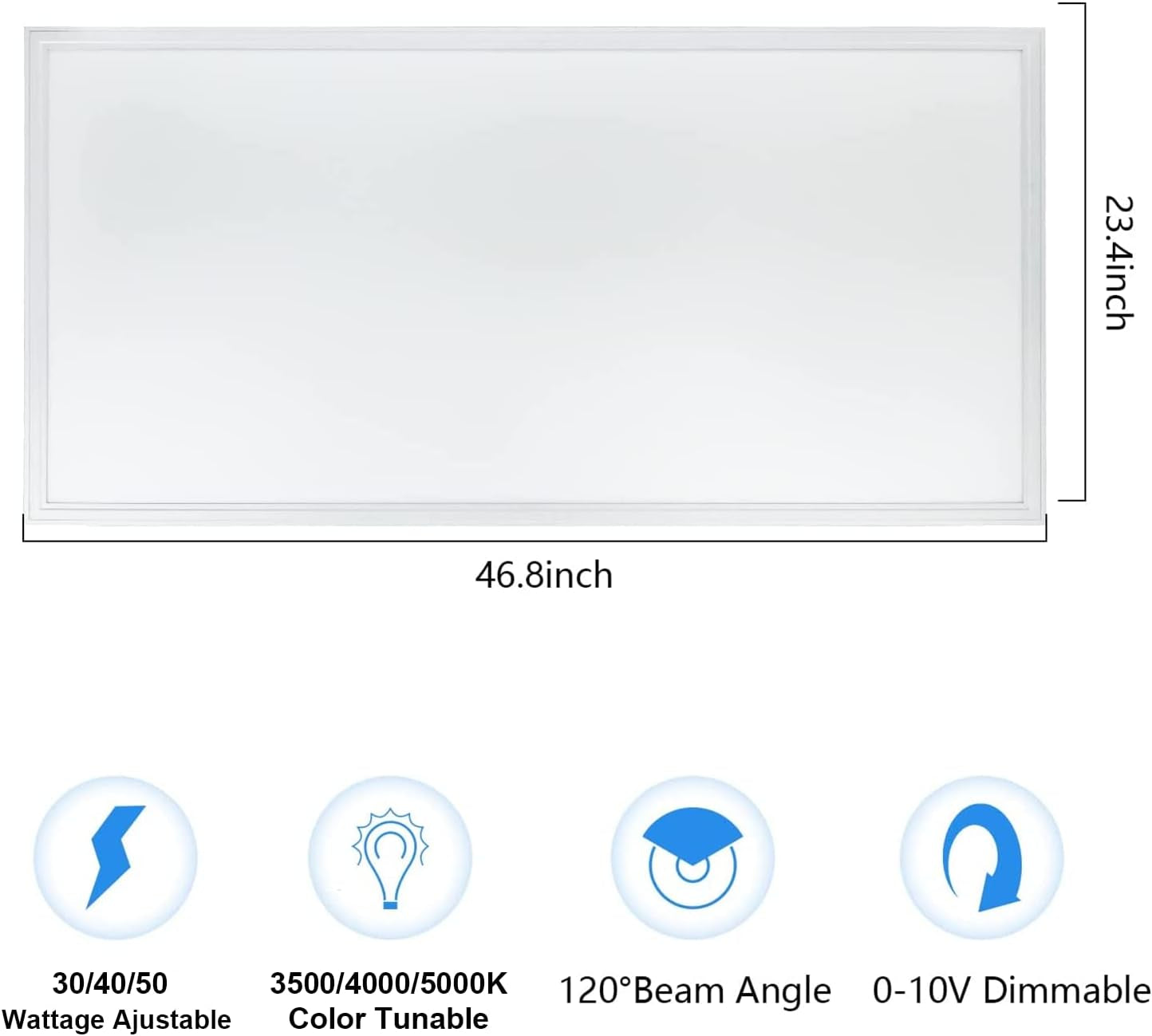2X4 LED Drop Ceiling Light Fixture 5000K/4000K/3500K 3CCT Selectable, 50W ‎6500 Lumen, 1-10V Dimmable 24X48 Flat Edge-Lit Panel Light Fixture for Office Classroom, UL/DLC Listed-2Pack