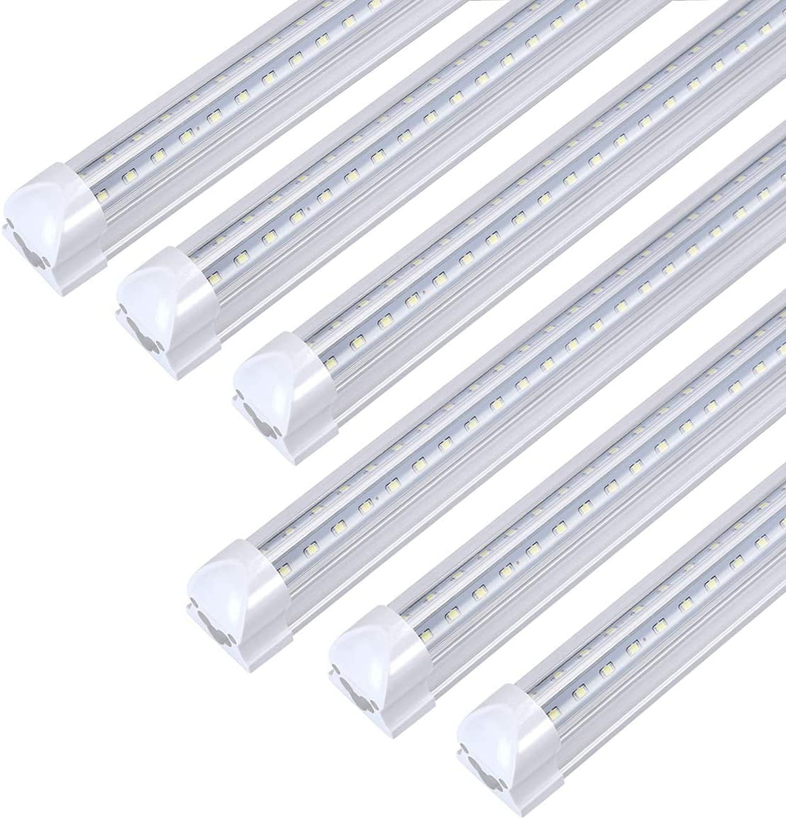 8FT LED Light Fixtures 72W, 8FT LED Shop Light 5000K Daylight White Dual Side T8 V-Shape Integrated 8 Foot Tube Lights(150W Fluorescent Light Equivalent), 8640Lm, Clear Cover (6 Pack)