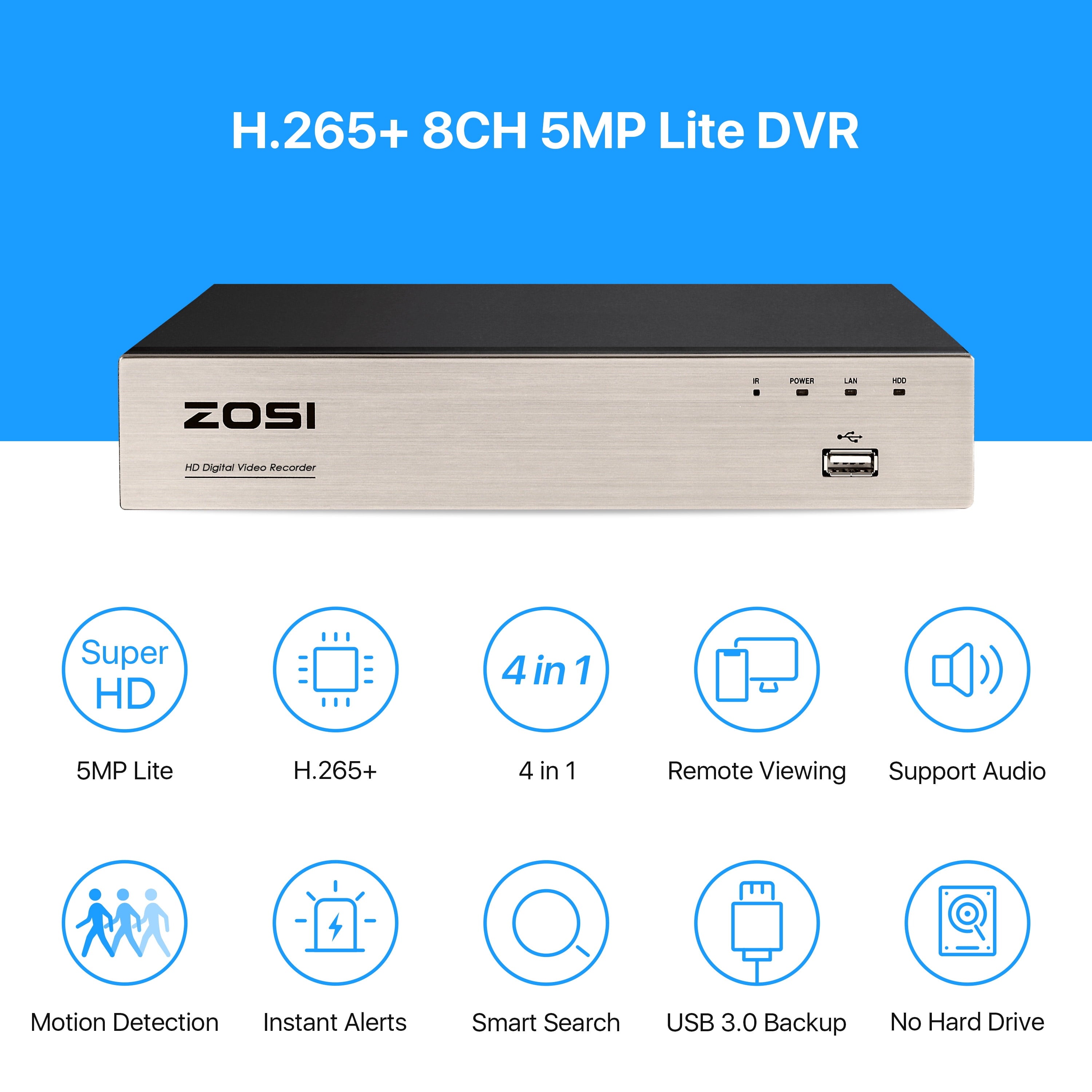 3K Lite Security Camera System,  1080P H.265+ 8CH DVR Recorder with 4X HD 1080P Indoor Outdoor Weatherproof CCTV Security Cameras ,AI Human/Vehicle Detection, Motion Alert,Remote Access(No HDD)