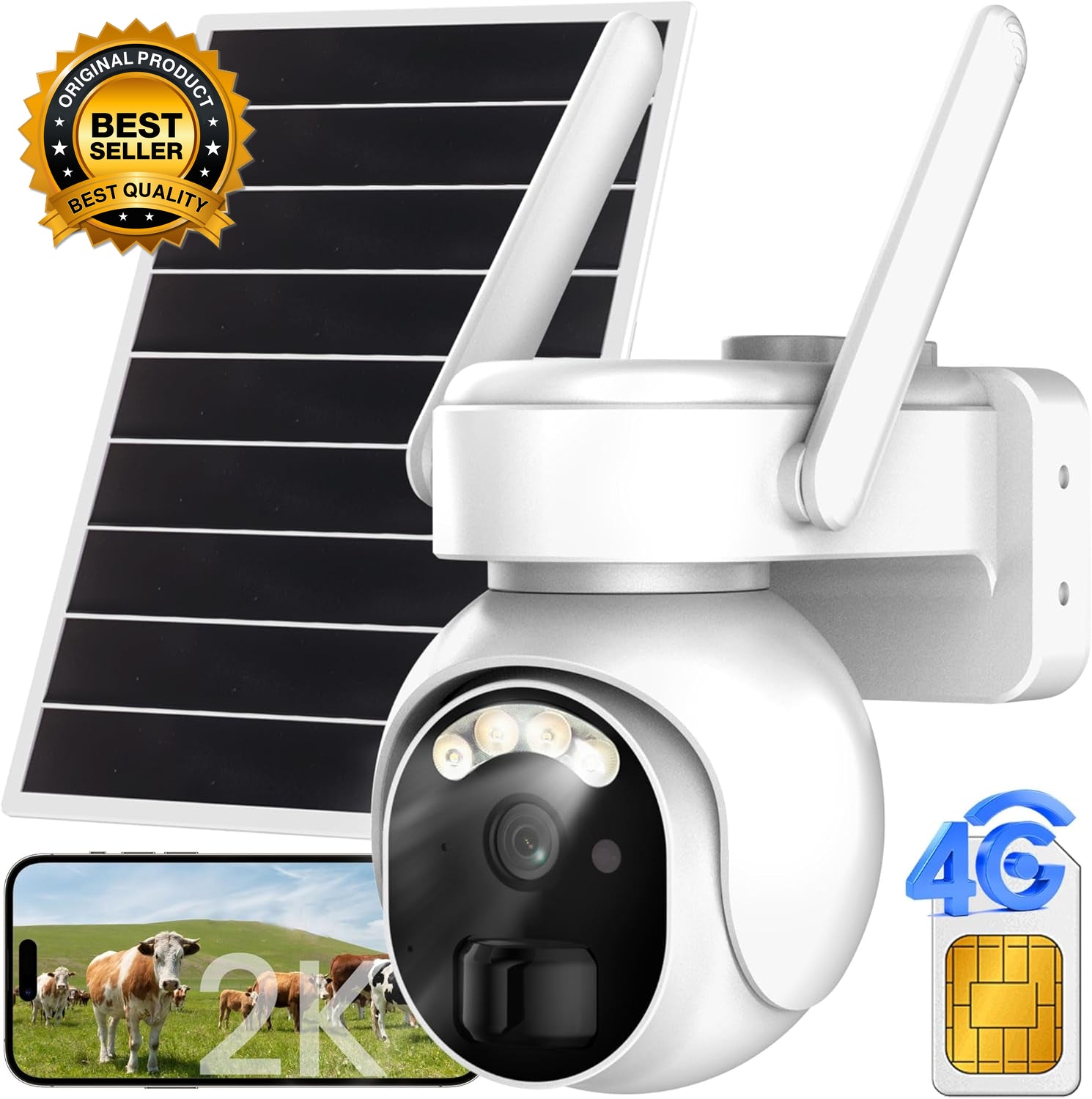 4G LTE Security Cameras Wireless Outdoor, 2K Solar Cellular Security Camera, No