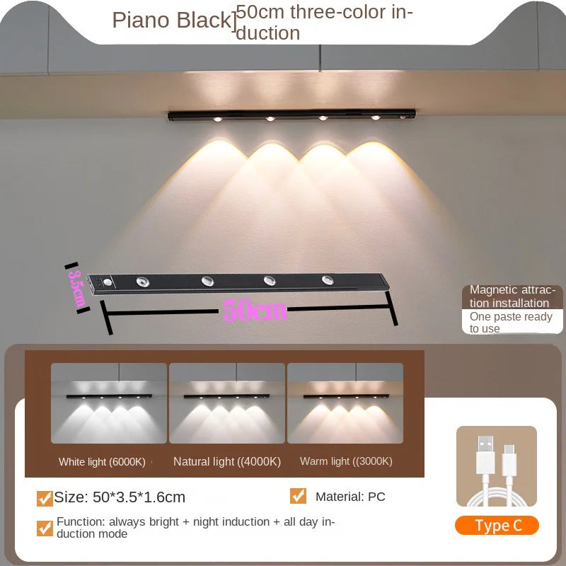 LED Cabinet Light USB Rechargeable Motion Sensor Led Lamp for Kitchen Wardrobe Cabinet Lighting Taircase Backlight Night Light