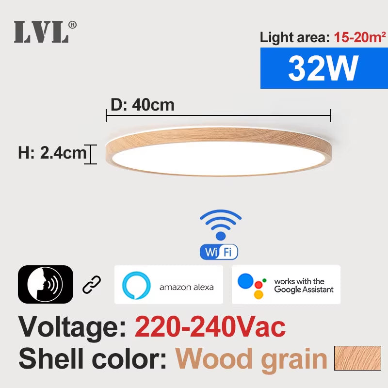 Modern Led Smart Ceiling Light Golden Wood Grain Dimmable Home Lighing Wifi Tuya App Voice Control Surface Mounting Ceiling Lamp