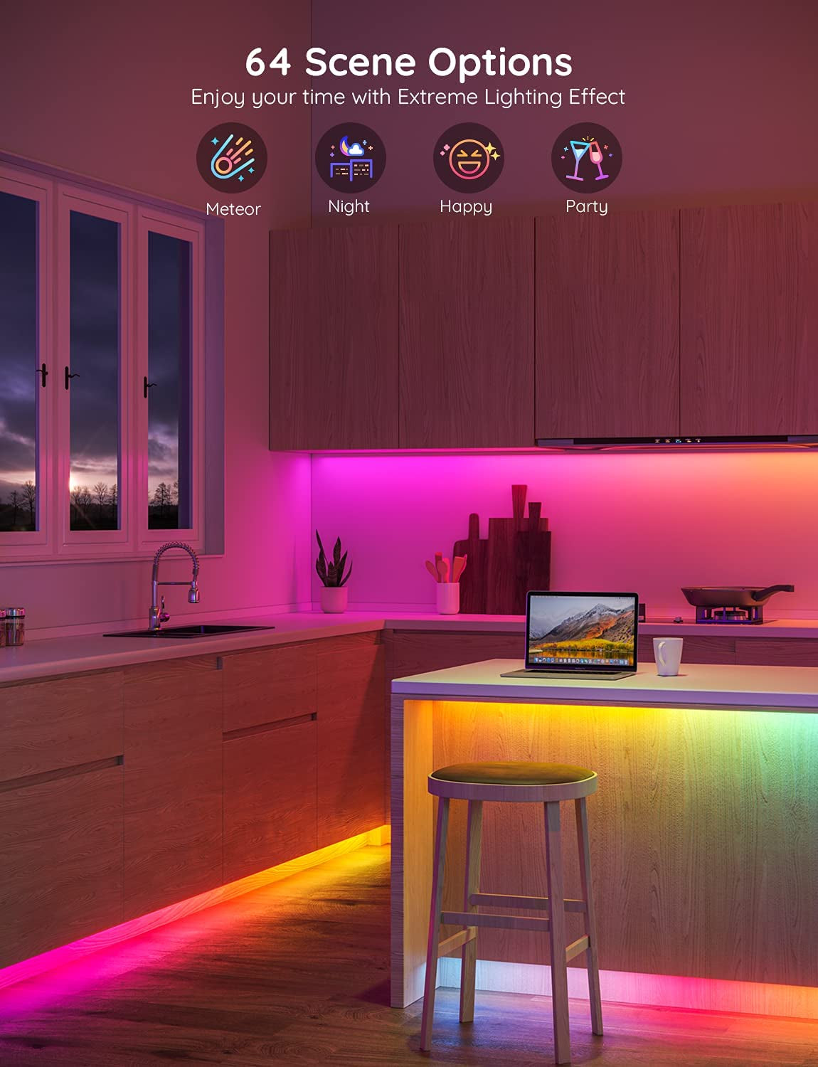 65.6Ft RGBIC LED Strip Lights, Color Changing LED Strips, App Control via Bluetooth, Smart Segmented Control, Multiple Scenes, Enhanced Music Sync LED Lights for Bedroom, Home Decor (2 X 32.8Ft)