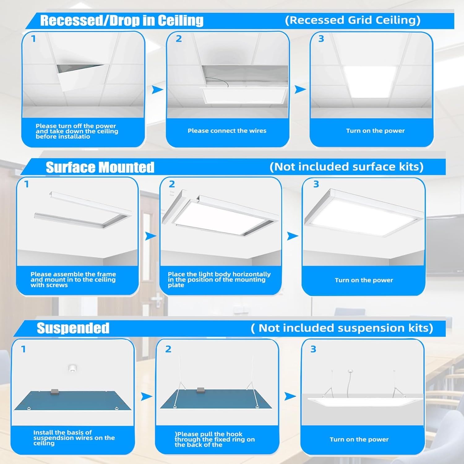 2X4 LED Panel Lights,16Pcs,7800 Lumens,5000K Daylight White,0-10V Dimmable,110-277V 2X4 LED Flat Panel Light, Recessed Edge-Lit Drop Ceiling Light for Office,Etl Listed.