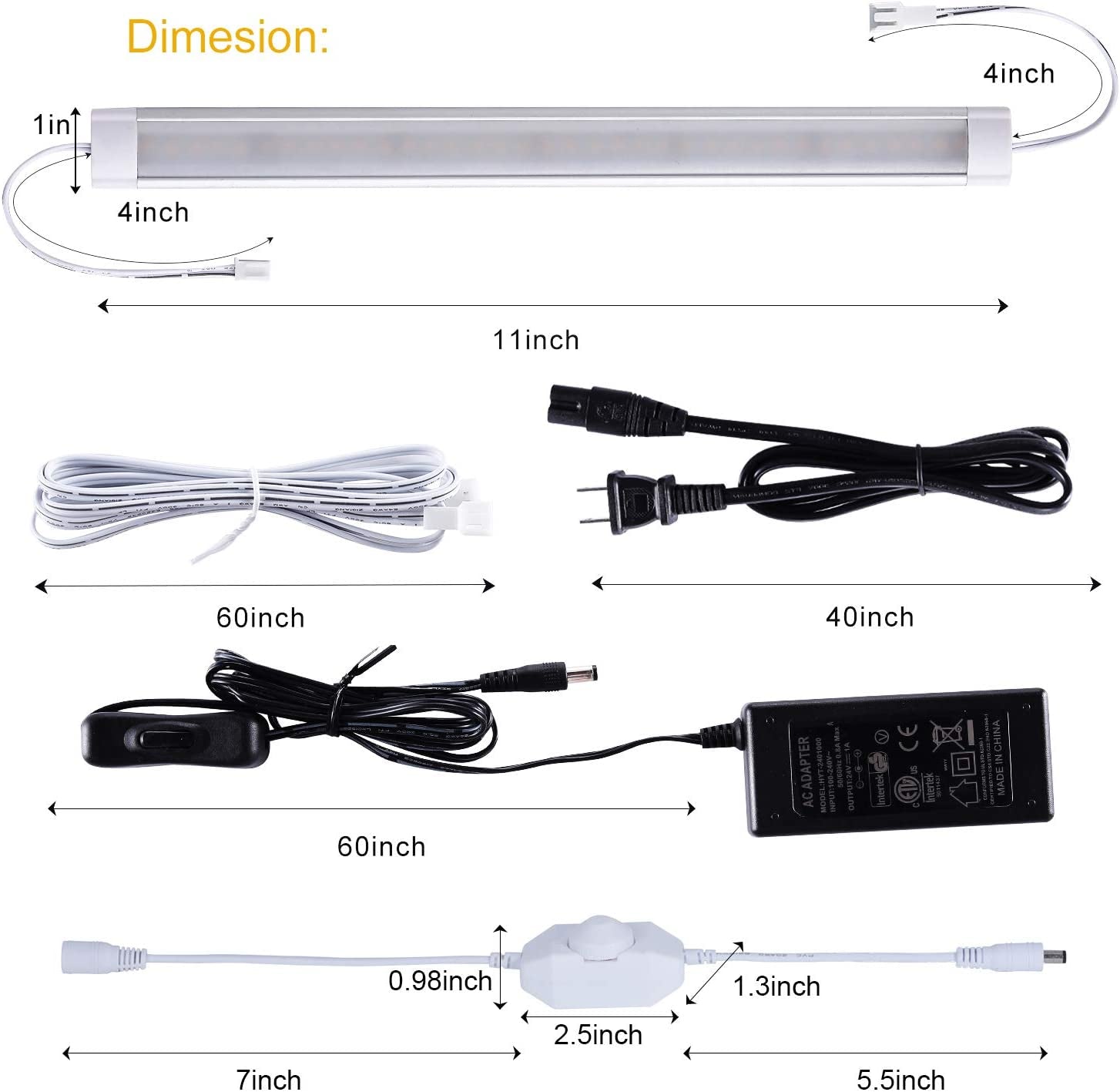 LED under Cabinet Lighting Dimmable Hardwired or Plug in 6 Pack,12" Bar under Ca