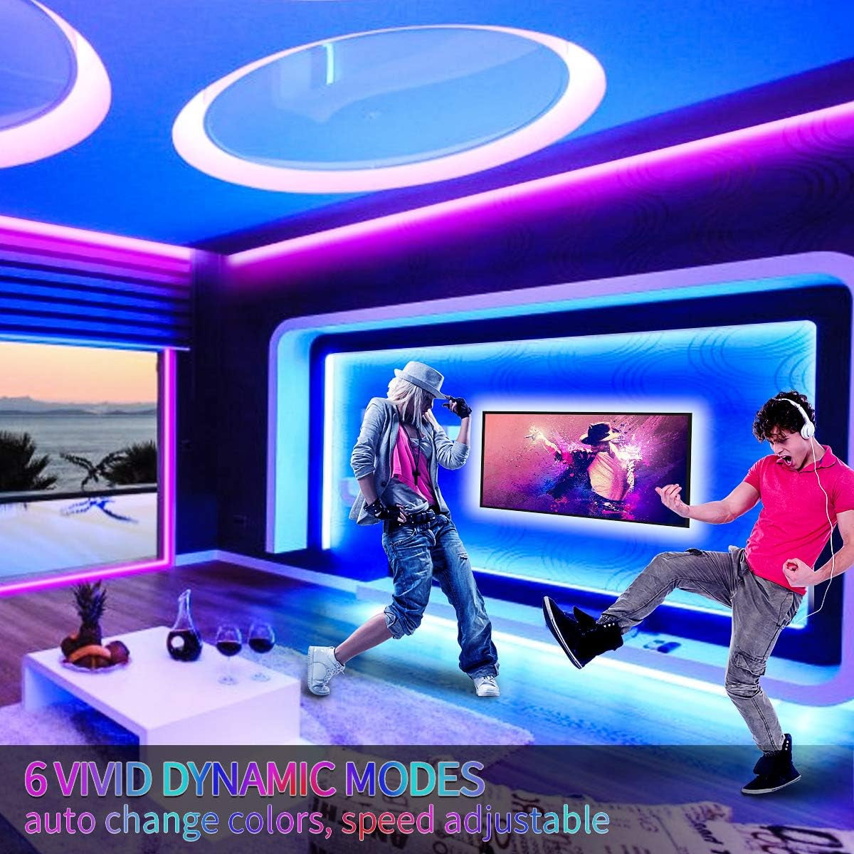 RGB LED Strip Lights, 32.8Ft, 32768 DIY Colors, Self-Adhesive, Flexible, UL Approved