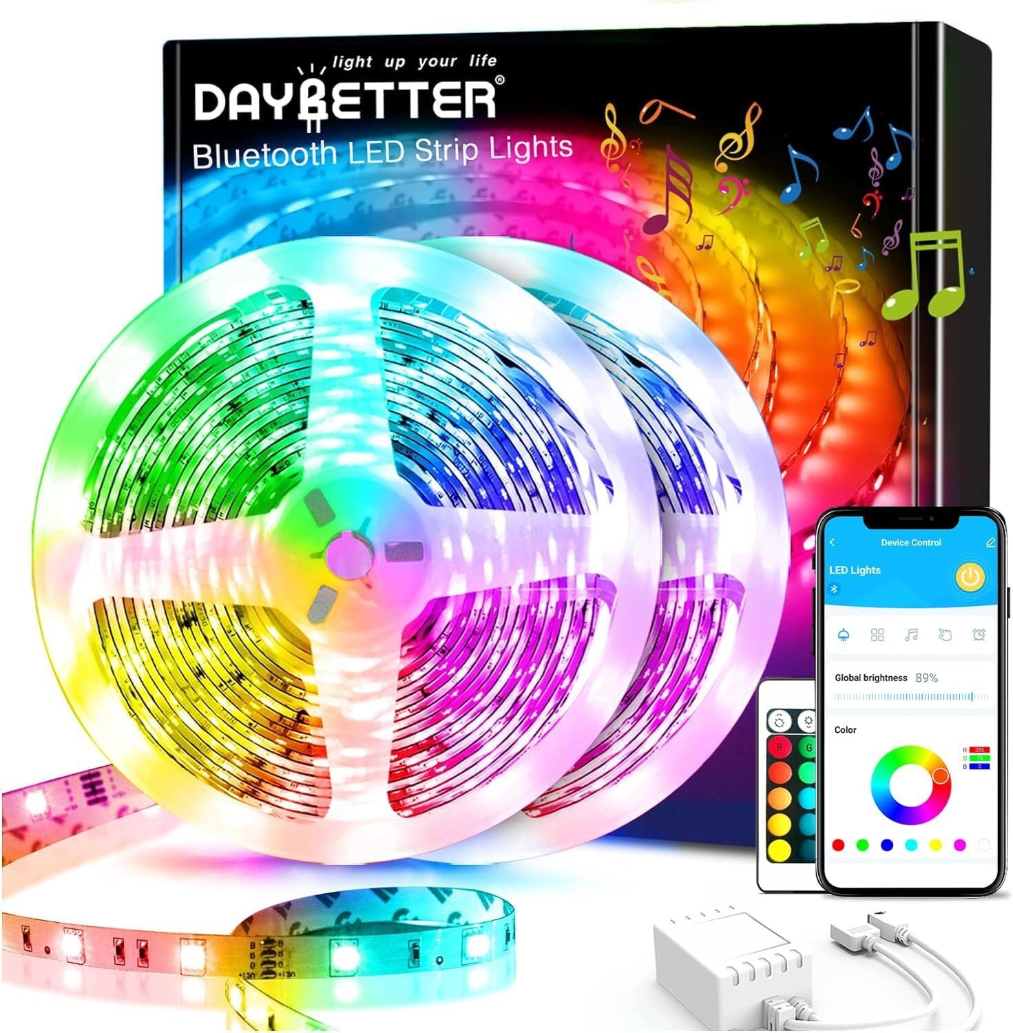 DAYBETTER Smart Led Lights 30 Ft, 5050 RGB Led Strip Lights Kits with 24 Keys
