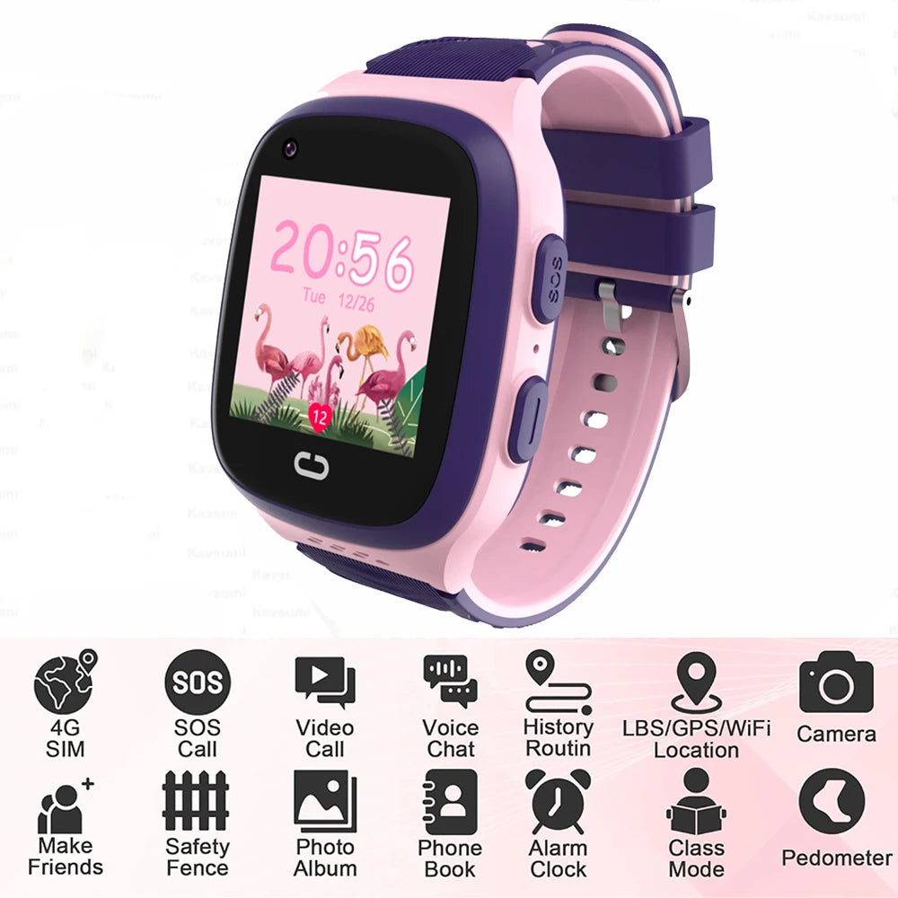 4G Kids Smart Watch Video Call Phone Watch Waterproof Monitor GPS SOS SIM Location Monitor Children Boy Girl Smartwatch Gifts