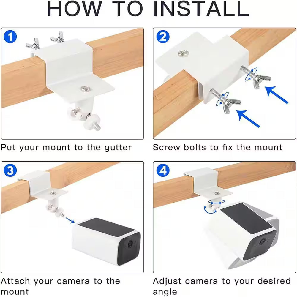 2-Pack Adjustable Gutter Mount for Security Cameras, 360° Rotation, No Drilling Required