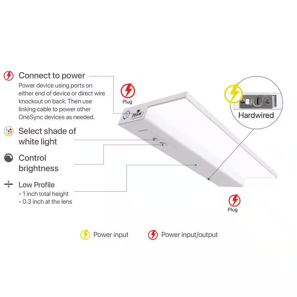 14.5 In. (Fits 18 In. Cabinet) Direct Wire Integrated LED White Linkable Onesync under Cabinet Light Color Changing CCT