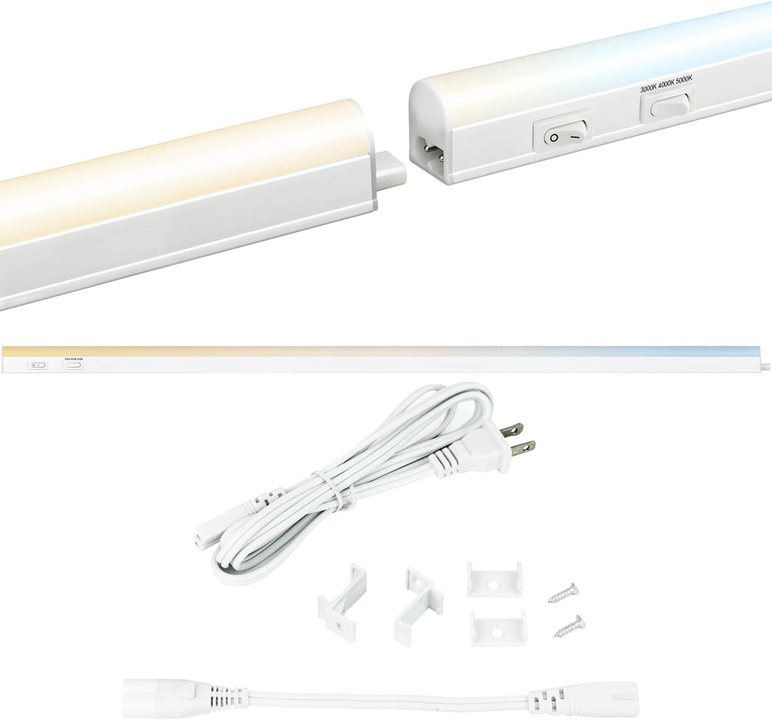 LED under Cabinet Lighting Plug in 34 Inch Linkable under Counter Lights for Kitchen 12 Watts, 120 Volts, 1200 Lumens, Adjustable 3 CCT 3000K-5000K, 50,000 Hour Lifespan, ETL Listed LED Light